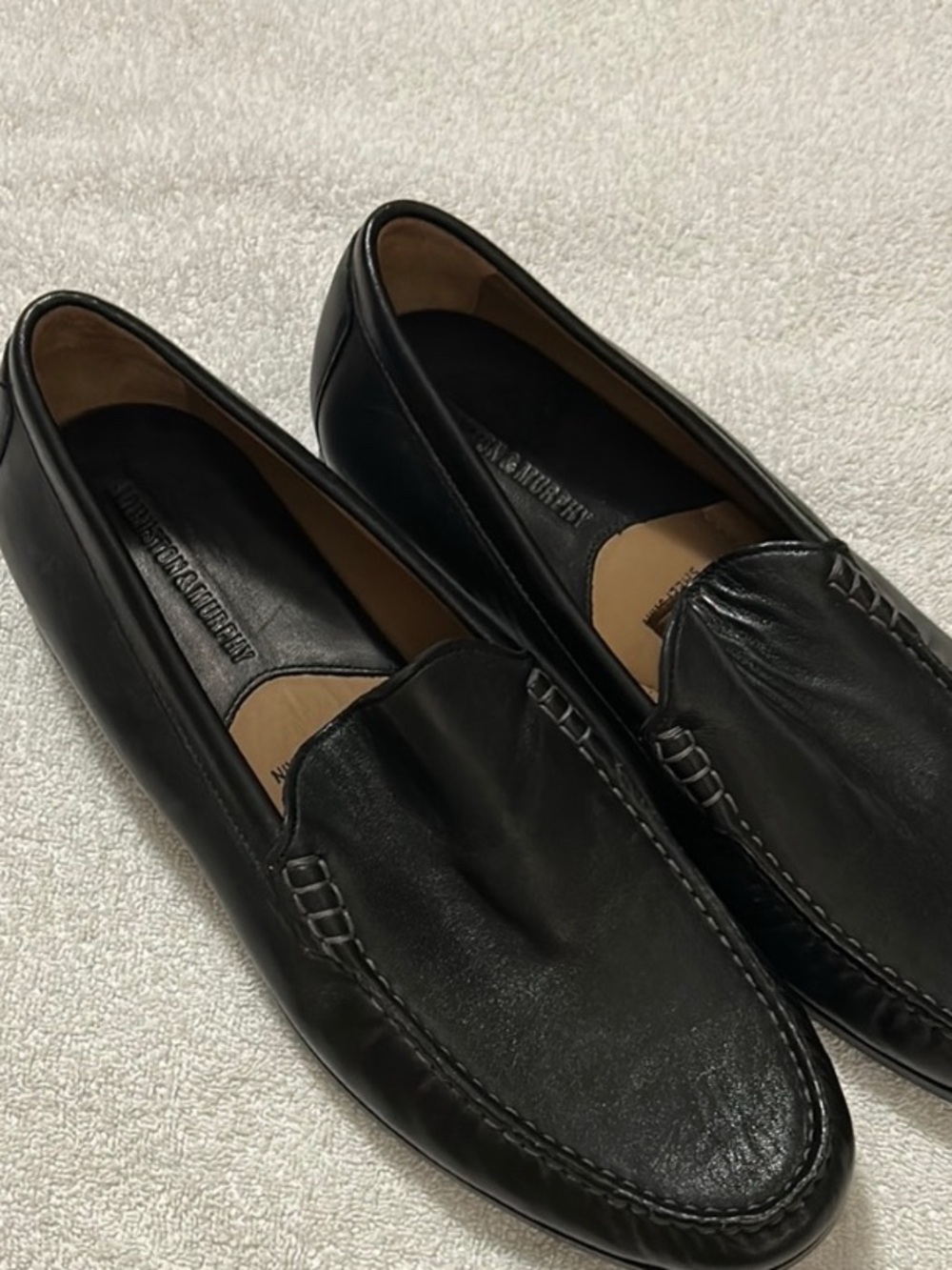 Johnston & Murphy Black Sheepskin Leather Slip-On Loafers